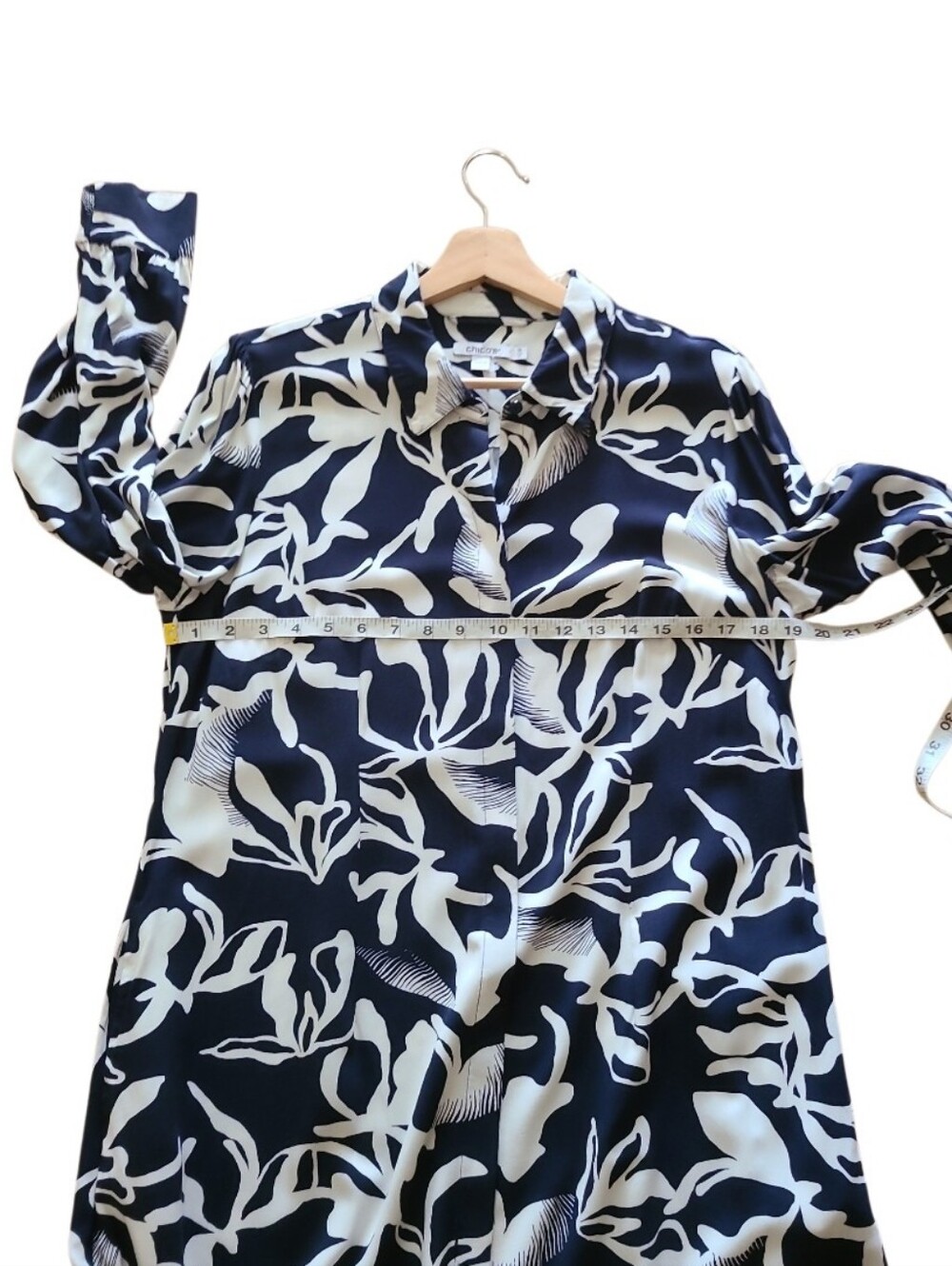 Chico's Foiliage Maxi Shirt Button-Front Dress Black White Longsleeve Pockets - Picture 16 of 17